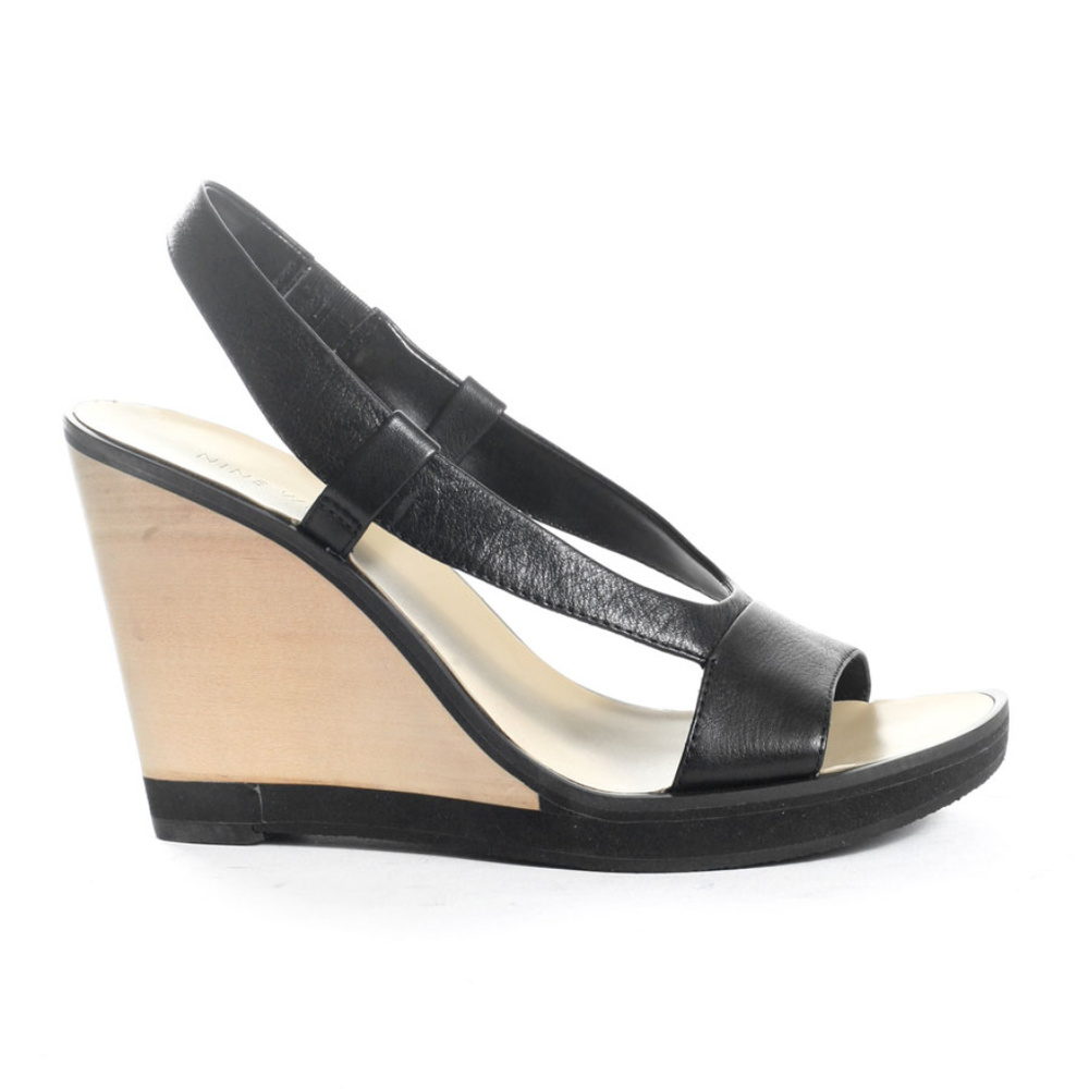 NINE WEST SABINO Black Wood Wedge Heel Size 8.5